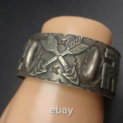 Old 1920s to 1930s NAVAJO Hand-Stamped Coin Silver Cuff BRACELET Whirling Logs