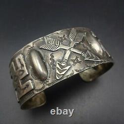 Old 1920s to 1930s NAVAJO Hand-Stamped Coin Silver Cuff BRACELET Whirling Logs