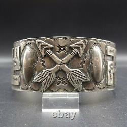 Old 1920s to 1930s NAVAJO Hand-Stamped Coin Silver Cuff BRACELET Whirling Logs