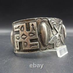 Old 1920s to 1930s NAVAJO Hand-Stamped Coin Silver Cuff BRACELET Whirling Logs