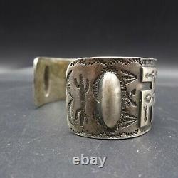 Old 1920s to 1930s NAVAJO Hand-Stamped Coin Silver Cuff BRACELET Whirling Logs