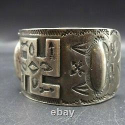 Old 1920s to 1930s NAVAJO Hand-Stamped Coin Silver Cuff BRACELET Whirling Logs