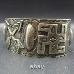 Old 1920s to 1930s NAVAJO Hand-Stamped Coin Silver Cuff BRACELET Whirling Logs