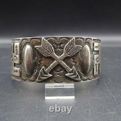 Old 1920s to 1930s NAVAJO Hand-Stamped Coin Silver Cuff BRACELET Whirling Logs