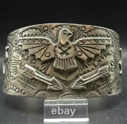 Old 1930s Fred Harvey Era NAVAJO Hand-Stamped Sterling Silver Cuff BRACELET