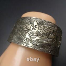 Old 1930s Fred Harvey Era NAVAJO Hand-Stamped Sterling Silver Cuff BRACELET