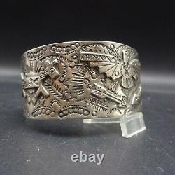 Old 1930s Fred Harvey Era NAVAJO Hand-Stamped Sterling Silver Cuff BRACELET