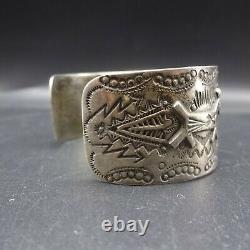 Old 1930s Fred Harvey Era NAVAJO Hand-Stamped Sterling Silver Cuff BRACELET