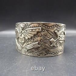 Old 1930s Fred Harvey Era NAVAJO Hand-Stamped Sterling Silver Cuff BRACELET