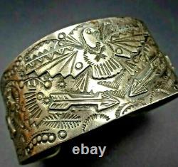 Old 1930s Fred Harvey Era NAVAJO Hand-Stamped Sterling Silver Cuff BRACELET