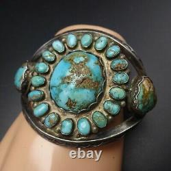 Old 1930s NAVAJO Hand-Stamped Sterling Silver TURQUOISE CLUSTER Cuff BRACELET