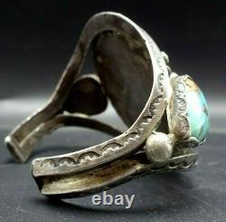 Old 1930s NAVAJO Hand-Stamped Sterling Silver TURQUOISE CLUSTER Cuff BRACELET