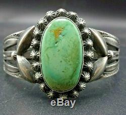 Old 1930s NAVAJO Harvey Era Hand-Stamped Sterling Silver TURQUOISE Cuff BRACELET