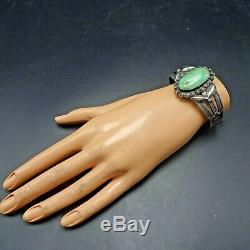 Old 1930s NAVAJO Harvey Era Hand-Stamped Sterling Silver TURQUOISE Cuff BRACELET