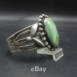 Old 1930s NAVAJO Harvey Era Hand-Stamped Sterling Silver TURQUOISE Cuff BRACELET