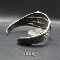 Old 1930s NAVAJO Harvey Era Hand-Stamped Sterling Silver TURQUOISE Cuff BRACELET