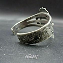 Old 1930s NAVAJO Harvey Era Hand-Stamped Sterling Silver TURQUOISE Cuff BRACELET