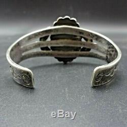 Old 1930s NAVAJO Harvey Era Hand-Stamped Sterling Silver TURQUOISE Cuff BRACELET