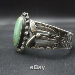 Old 1930s NAVAJO Harvey Era Hand-Stamped Sterling Silver TURQUOISE Cuff BRACELET