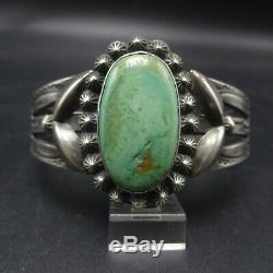 Old 1930s NAVAJO Harvey Era Hand-Stamped Sterling Silver TURQUOISE Cuff BRACELET