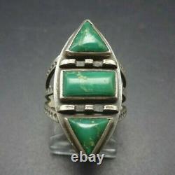 Old 1930s Vintage NAVAJO Hand-Stamped Sterling Silver TURQUOISE RING size 5.25