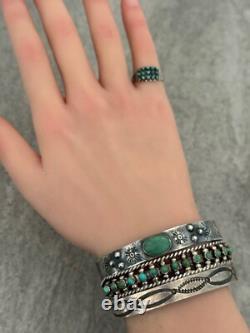 Old 30's VTG Native American Navajo Stamped ARROWS Hand Forged silver Bracelet