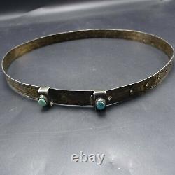 Old ANTIQUE 1920s NAVAJO Hand Stamped Sterling Silver HATBAND with TURQUOISE