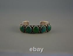 Old Early Navajo Heavy Ingot Silver Bracelet 5 Turquoise Stones 7 3/8 @