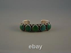 Old Early Navajo Heavy Ingot Silver Bracelet 5 Turquoise Stones 7 3/8 @