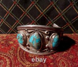 Old Native American Silver Turquoise Bracelet Southwestern Jewelry Vintage Mens