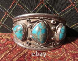 Old Native American Silver Turquoise Bracelet Southwestern Jewelry Vintage Mens