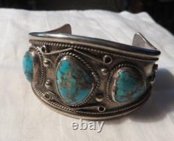 Old Native American Silver Turquoise Bracelet Southwestern Jewelry Vintage Mens