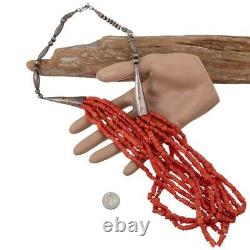 Old Navajo CORAL BEAD Necklace Sterling Silver 32in long Vintage Pawn Torsade