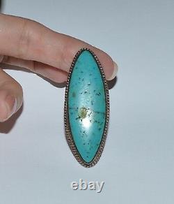 Old Navajo Sterling Silver And Turquoise Large Ring Size 10