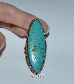 Old Navajo Sterling Silver And Turquoise Large Ring Size 10