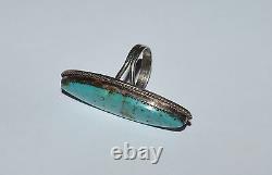 Old Navajo Sterling Silver And Turquoise Large Ring Size 10