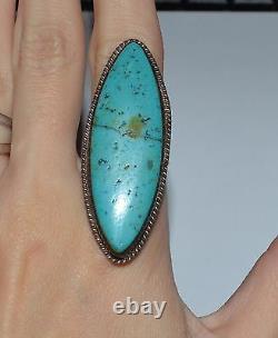 Old Navajo Sterling Silver And Turquoise Large Ring Size 10