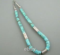 Old Navajo Sterling Tube Beads Natural Hand Carved Turquoise Heishi Necklace