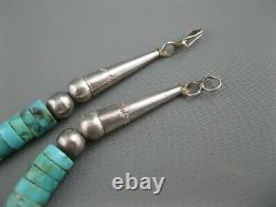 Old Navajo Sterling Tube Beads Natural Hand Carved Turquoise Heishi Necklace