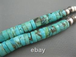 Old Navajo Sterling Tube Beads Natural Hand Carved Turquoise Heishi Necklace