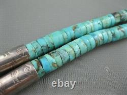 Old Navajo Sterling Tube Beads Natural Hand Carved Turquoise Heishi Necklace
