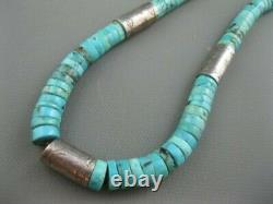 Old Navajo Sterling Tube Beads Natural Hand Carved Turquoise Heishi Necklace