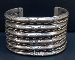 Old Navajo Vintage Sterling Silver Stamped Cuff Bracelet