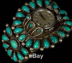 Old PAWN Navajo Vintage Sterling Turquoise Petit Women's Signed Watch Bracelet