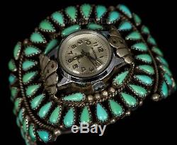 Old PAWN Navajo Vintage Sterling Turquoise Petit Women's Signed Watch Bracelet