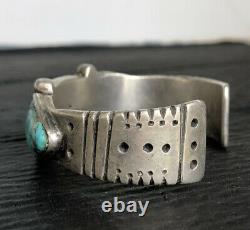 Old Pawn 1890s NAVAJO INGOT Chiseled Coin Silver Turquoise Indian Cuff BRACELET