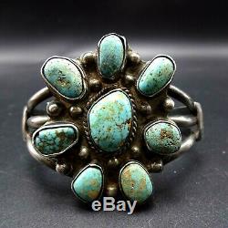 Old Pawn 1930s NAVAJO Sterling Silver NATURAL TURQUOISE Cluster Cuff BRACELET