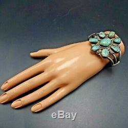 Old Pawn 1930s NAVAJO Sterling Silver NATURAL TURQUOISE Cluster Cuff BRACELET