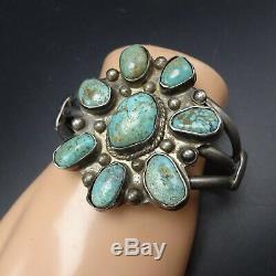 Old Pawn 1930s NAVAJO Sterling Silver NATURAL TURQUOISE Cluster Cuff BRACELET