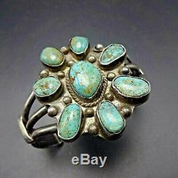 Old Pawn 1930s NAVAJO Sterling Silver NATURAL TURQUOISE Cluster Cuff BRACELET
